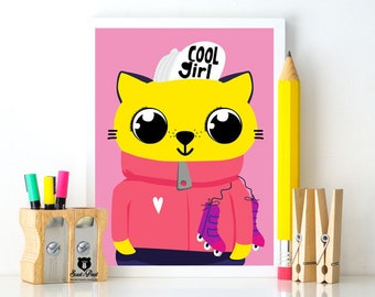 Poster Cool Girl / Cat A3