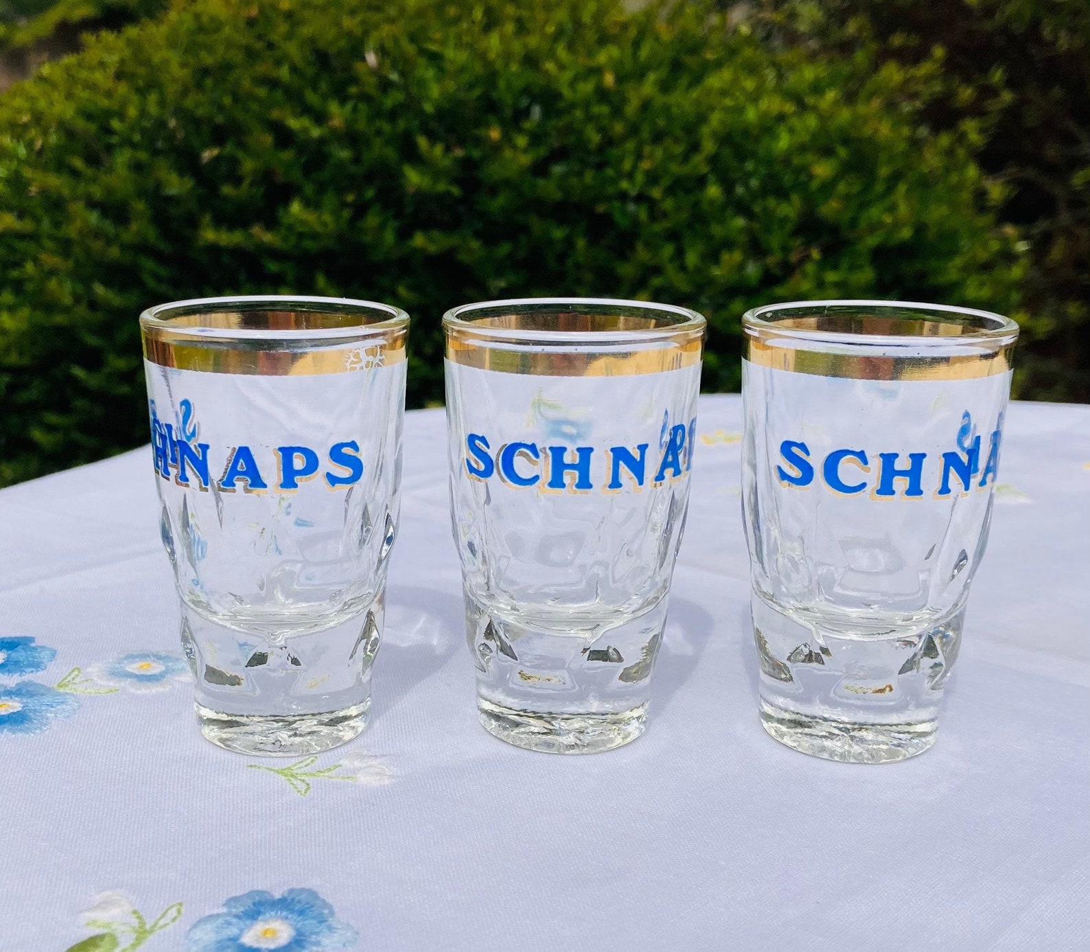 Vintage Schnapps Glasses Set of 3 Shot Glasses Vintage Gold Etsy