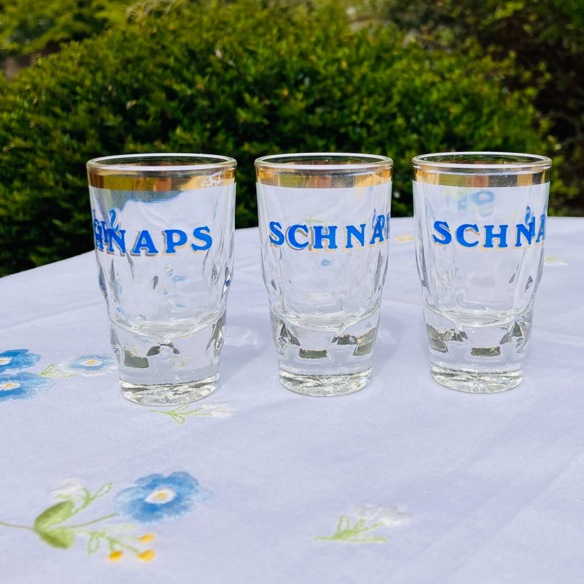 Vintage Schnapps Glasses Set of 3 Shot Glasses Vintage Gold Etsy