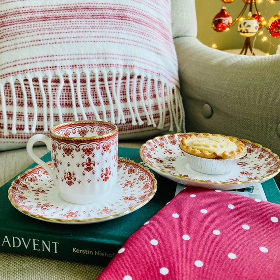 Spode Fleur De Lys Red and Gold China, Vintage Spode Plates, Tea