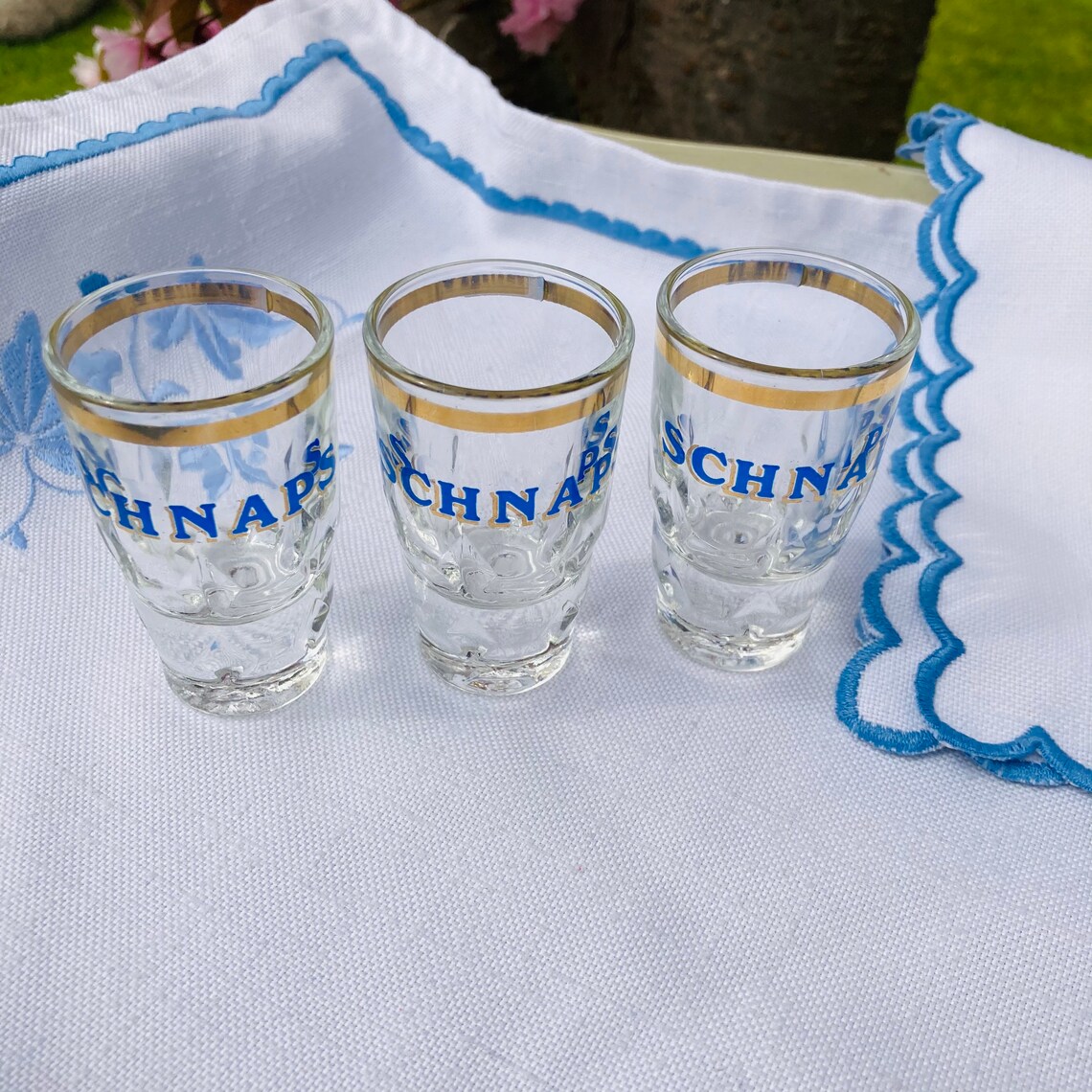 Vintage Schnapps Glasses Set of 3 Shot Glasses Vintage Gold Etsy