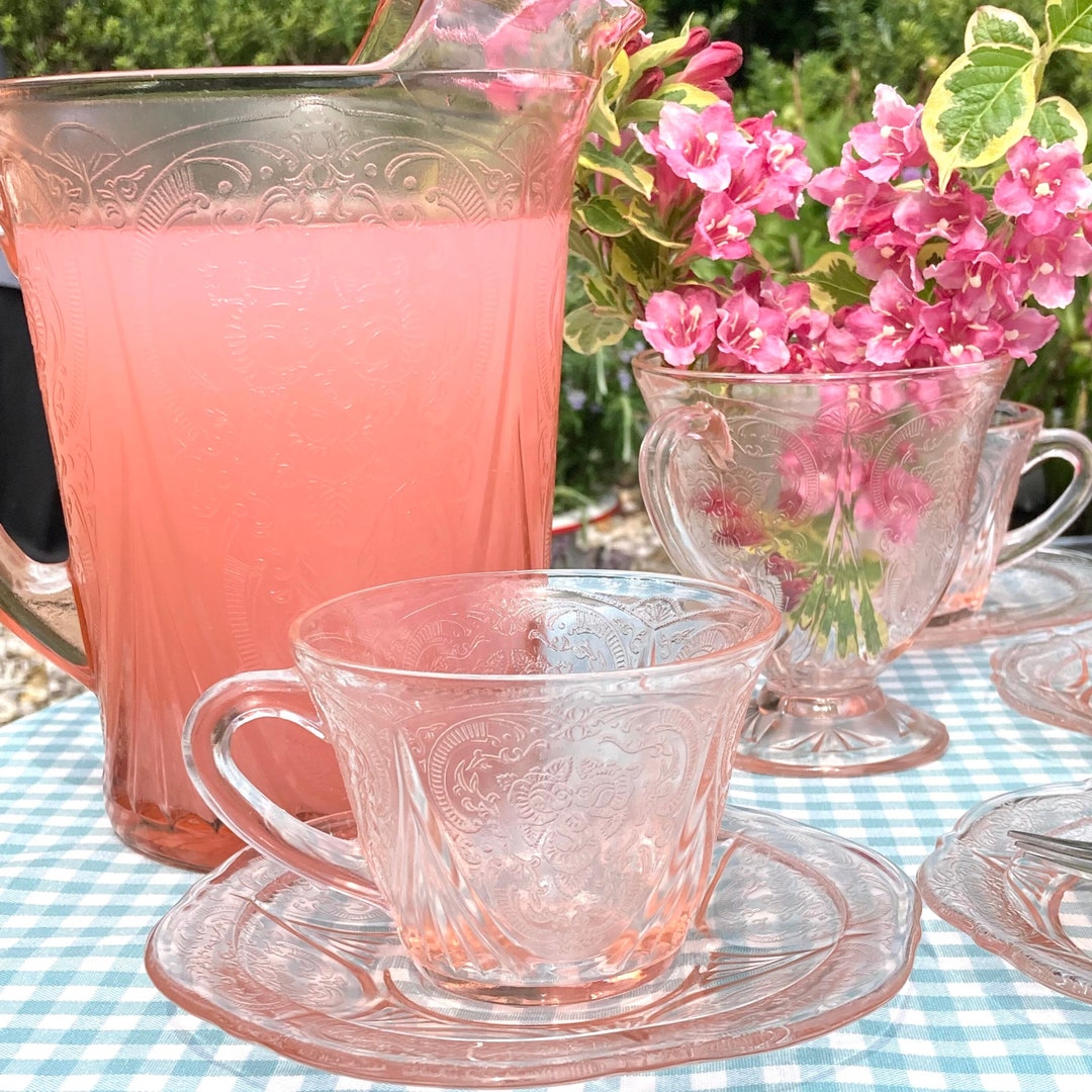 Pink Glass Tea Set 1930s, Hazel Atlas Pink Depression Glass in Royal