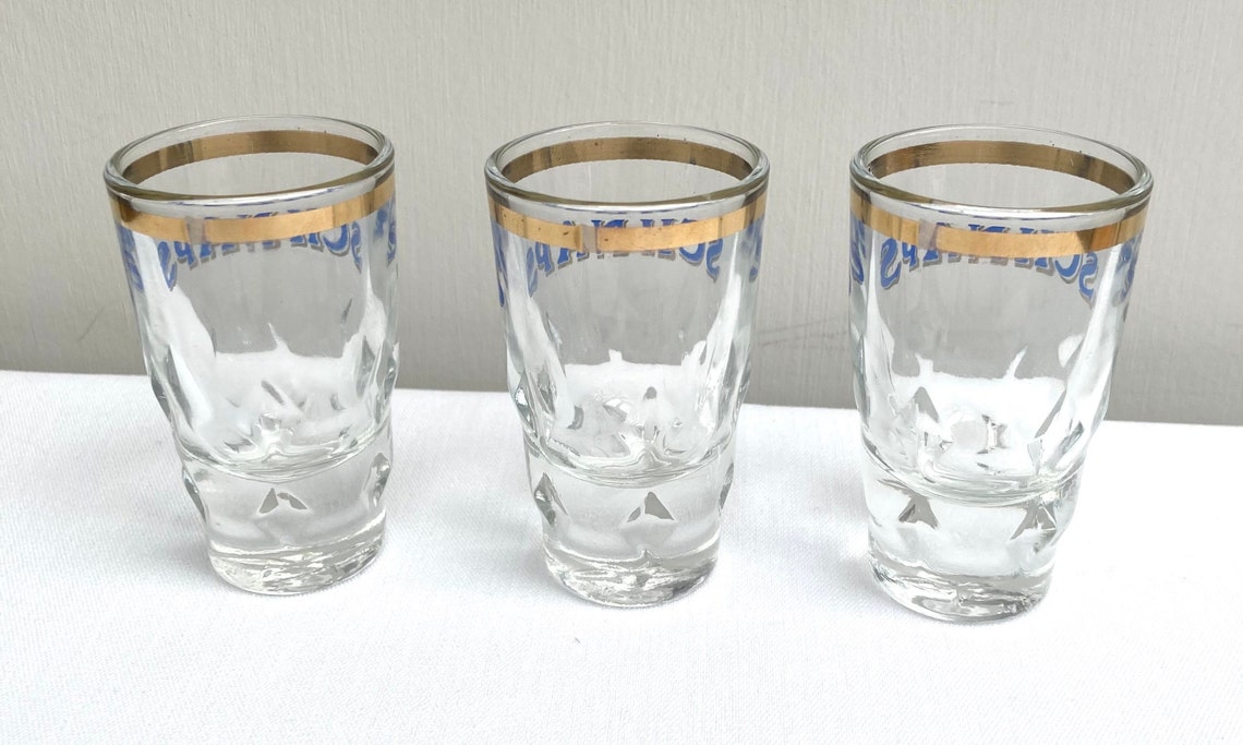 Vintage Schnapps Glasses Set of 3 Shot Glasses Vintage Gold Etsy