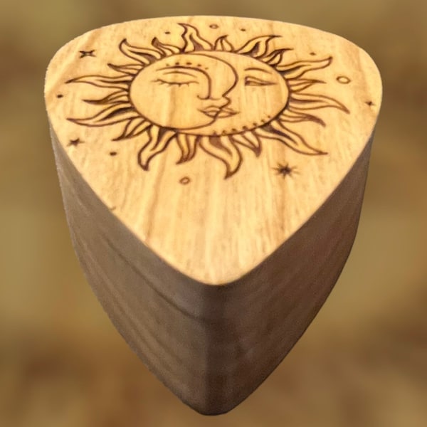 Sun and Moon guitar pick box/wood guitar pick box/ hardwood pick box/  celestial pick box