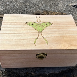 Luna Moth wood box/Luna Moth stash box/keepsake box/tarot card box