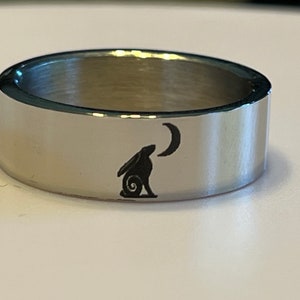 Engraved Moon Gazing Hare stainless steel ring/moon gazing hare/