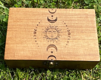 Sun and Moon wood box/Sun and Moon stash box/keepsake box/tarot card box