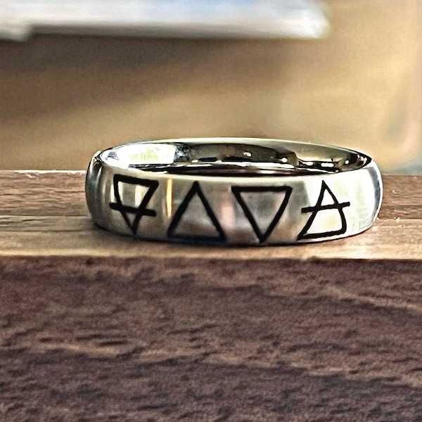 Engraved 4 Elements stainless steel ring/ Four Elements ring/ ring