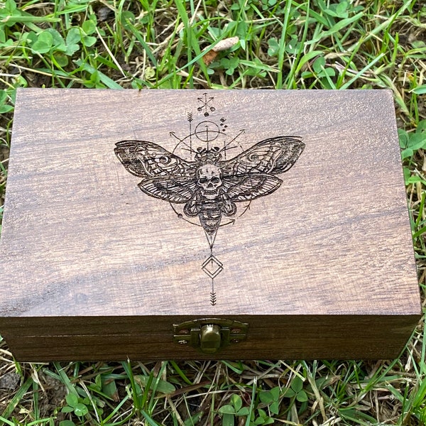 Caja de madera para polillas de la muerte/caja de almacenamiento para polillas de la muerte/caja de recuerdos/caja de madera para cartas del tarot