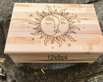 Hardwood Sun and Moon alter box/keepsake box/Crystal box