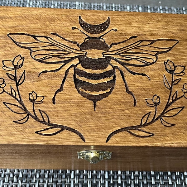 Mystical Bee wood box/Mystical Bee stash box/keepsake box/tarot card box