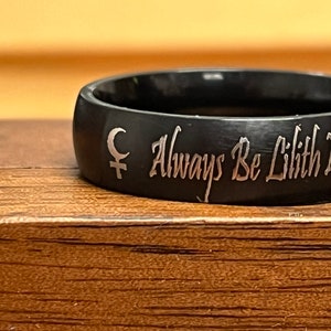 Engraved Matte Black Lilith stainless steel ring/Lilith/Personalized