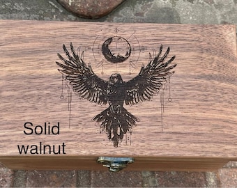 Norse rave wood box/norse raven stash box/keepsake box/tarot card wood box