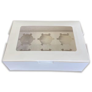 50 x scatole per cupcake bianche a 6 fori con finestra, coperchio a ribalta, muffin, dolcetti, bombe da bagno, sapone, gioielli, regali, contiene 6 torte