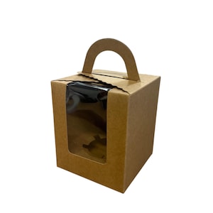 Pak met 100 hoge bruine enkele cupcakedozen met venster en handvat, bathbombs, zeep, sieraden, taarten, cadeaus, voor 1 cake