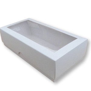 Pack de 20 cajas de regalo blancas / kraft marrones de 8" x 4" con ventana, joyas, pasteles, regalos