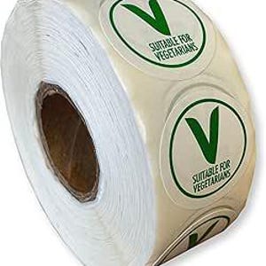 1 rouleau de 25 mm Étiquette circulaire pour aliments végétariens Étiquette diététique Étiquettes d'identification végétariennes, étiquettes allergènes, cuisine
