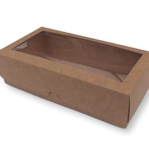 Pack de 20 cajas de regalo Kraft Brown de 8" x 4" con ventana, joyas, pasteles, regalos