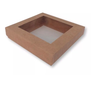 Boîte d'échantillons - Blanc/marron 4 x 4 po. Boîtes cadeaux avec fenêtre, 20 mm de profondeur, bijoux, gâteaux, cadeaux, sous-verres, aimants, 1 boîte