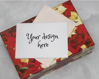 Download Free Christmas Gift Box Greeting Card Mockup, Invitation Mockup PSD Template