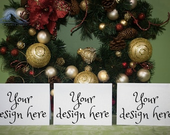 Download Free Three Christmas Greeting Cards Mockup, Invitation Mockup PSD Template
