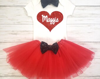 baby outfit with name inside heart, custom Onesie®,  baby bodysuit, baby girl clothing, skirt, tutu, baby outfit