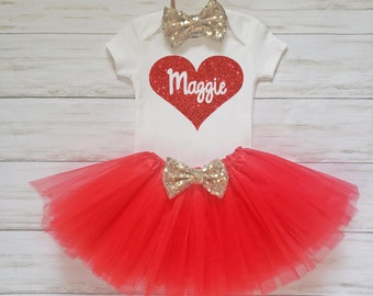 baby outfit with name inside heart, custom Onesie®,  baby bodysuit, baby girl clothing, skirt, tutu, baby outfit