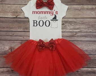 baby bodysuit, baby girl clothing, skirt, tutu, baby outfit, Halloween,  baby Halloween costume,mommy's little boo, baby costume