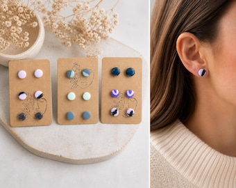 Handmade Polymer Clay Stud Earrings, Modern Pastel Minimalist Jewelry