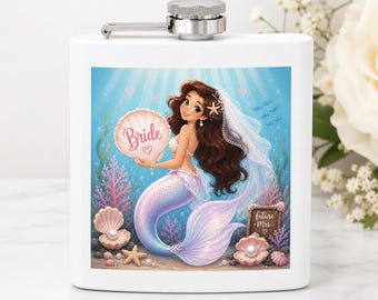 Meerjungfrau Braut Flasche, Edelstahl Flachmann, Hochzeit am Strand, Brautparty Geschenk