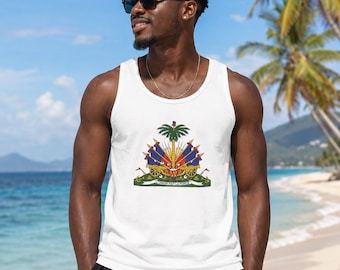 Haiti Coat of Arms Tank Top, Haitian Flag Emblem, Gift for Him, Haiti Shirt, Beach Tank Top, Travel Shirt, Haitian Pride, Gift for Haitian
