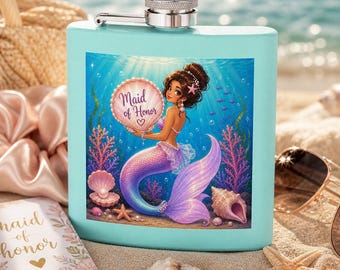 Maid of Honor Mermaid Flask – Cute Bachelorette Gift, Bridesmaid Proposal, Beach Bridal Party Favor