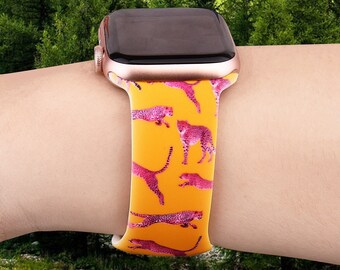 Yellow Cheetah Animal Leopard Apple Watch Pattern  Silicone Bands Gift 38mm 40mm 41mm 42mm 44mm 45mm Series 1-7 & SE
