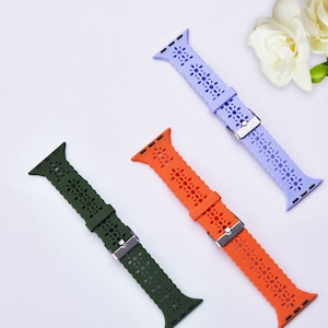 Lace Silicone Apple Watch Band Strap Laser Cut Hollow Scalloped Breathable 38mm 40mm 41mm 42mm 44mm 45mm Series 1-7 & SE