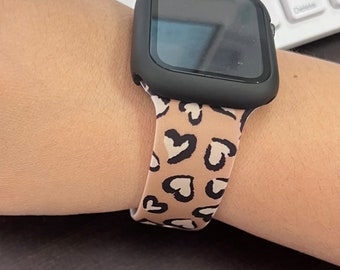 Leopard Hearts Animal Apple Watch Pattern Silicone Bands Gift 38mm 40mm 41mm 42mm 44mm 45mm Series 1-8 & SE