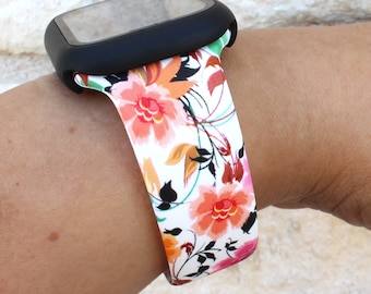 Spring Floral Apple Watch Flower Pattern Print Silicone Bands Gift 38mm 40mm 41mm 42mm 44mm 45mm Series 1-7 & SE