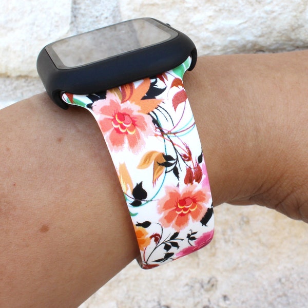 Spring Floral Apple Watch Flower Pattern Print Silicone Bands Gift 38mm 40mm 41mm 42mm 44mm 45mm Series 1-7 & SE