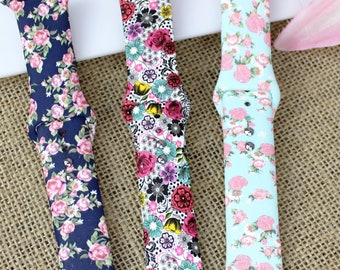 Apple Watch Floral Flower Pattern Print Silicone Bands Gift 38mm 40mm 41mm 42mm 44mm 45mm Series 1-7 & SE