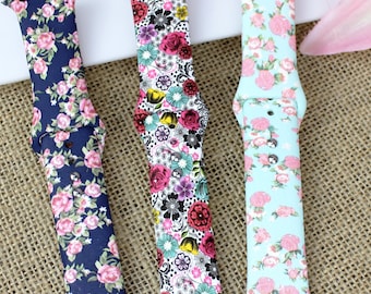 Apple Watch Floral Flower Pattern Print Silicone Bands Gift 38mm 40mm 41mm 42mm 44mm 45mm Series 1-7 & SE