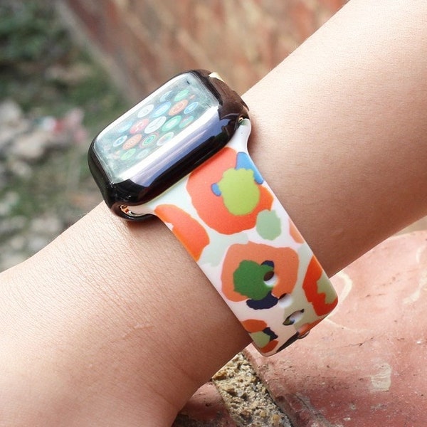 Coral Cheetah Animal Leopard Apple Watch Pattern  Silicone Bands Gift 38mm 40mm 41mm 42mm 44mm 45mm Series 1-7 & SE