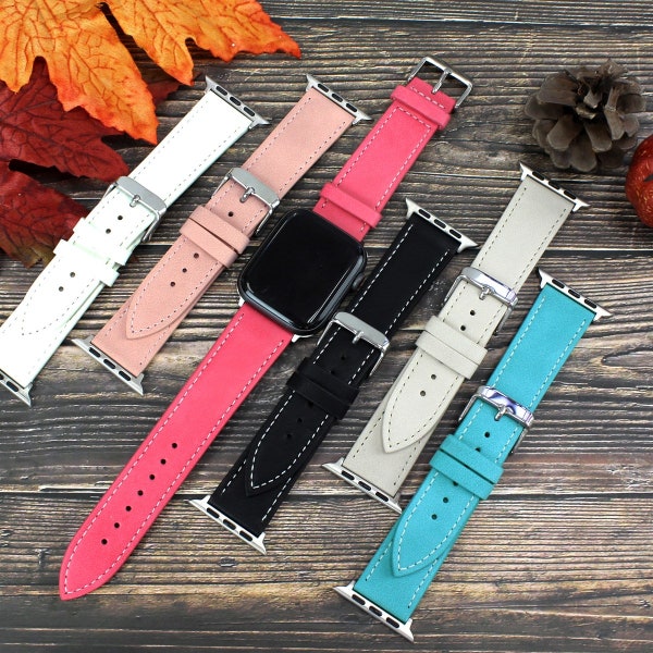 Vegan Leather Apple Watch Bands Faux Synthetic Soft 38mm 40mm 41mm 42mm 44mm 45mm Series 1-7 & SE