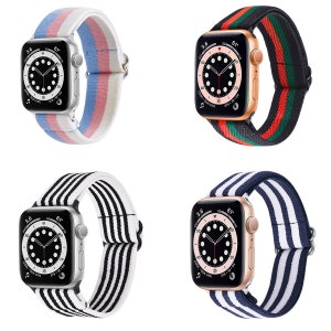 Striped Nautical Nylon Elastic Stretch Loop Breathable Weave Band for Apple Watch 38mm 40mm 41mm 42mm 44mm 45mm Series 1-8 & SE