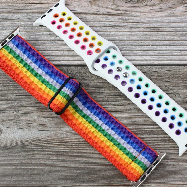 Apple Watch Pride Bands - Elastic Stripped Bands, Nylon Bands, Breathable Sports Bands 38mm 40mm 41mm 42mm 44mm 45mm Series 1-7 & SE
