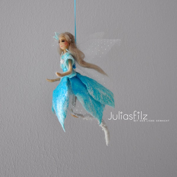 Winter fairy, felt figure, doll, felted, light blue, light purple, white