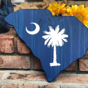 South Carolina SC State Flag ,Wood Sign, Wall Hanging with Palmetto Tree and Crescent Moon CNC machined
