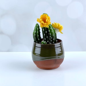 Green 4 inch plant pot, succulent handmade planter with drainage, cute planter, ceramic flower pot with drain hole, unglazed