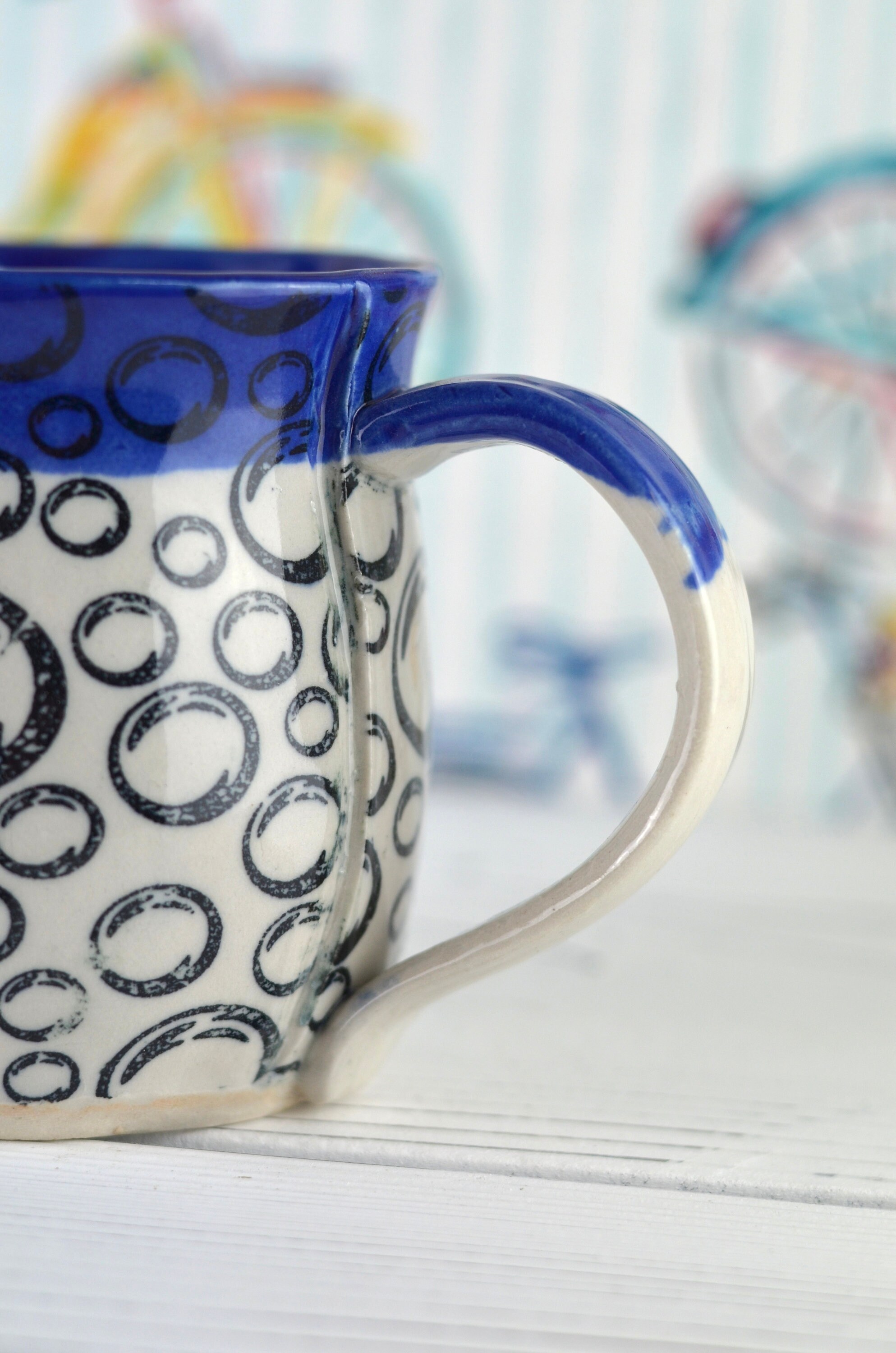 Blue Bubble Mug With Handle Bubble Design Handmade Pottery Etsy