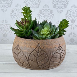 Brown 5 inch plant pot, succulent handmade planter with drainage, cute planter, ceramic flower pot with drain hole, unglazed