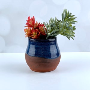 Blue 4 inch plant pot, succulent handmade planter with drainage, cute planter, ceramic flower pot with drain hole, unglazed