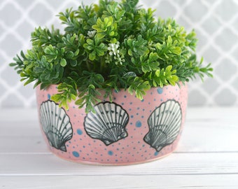 Pink and Turquoise 7 inch plant pot, succulent handmade planter with drainage, cute planter, ceramic flower pot with drain hole, glaze